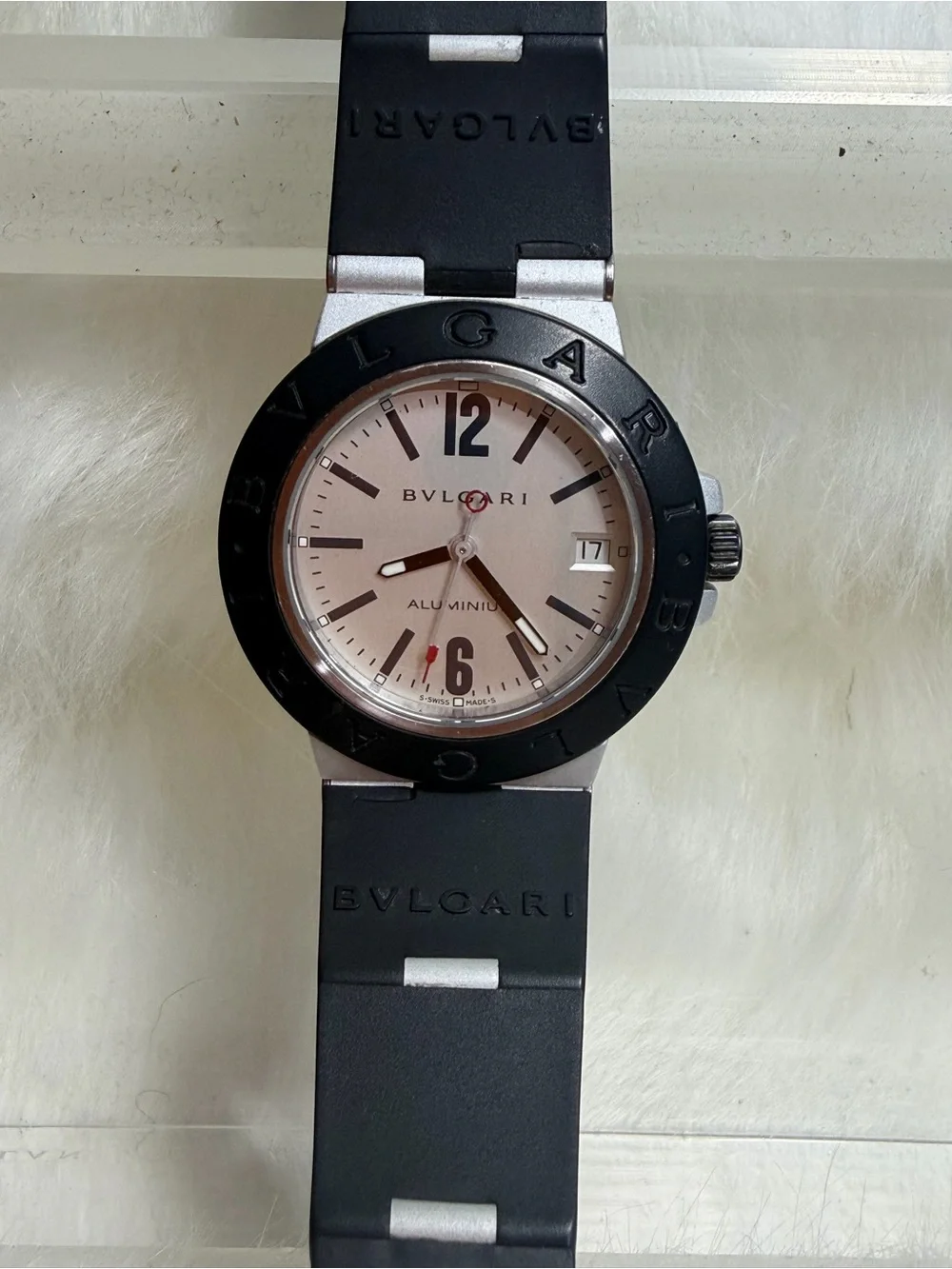 Bulgari Aluminum Watch in Black and White with Red Accents